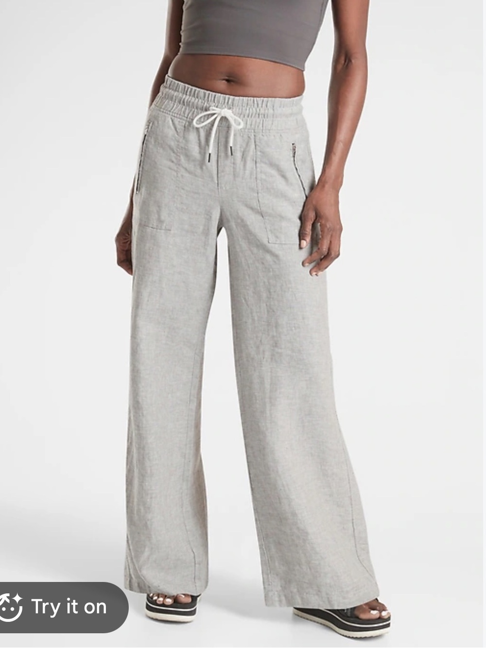 Athleta | Cabo 100% Linen Wide Leg Pants Chambray Gray Size 4